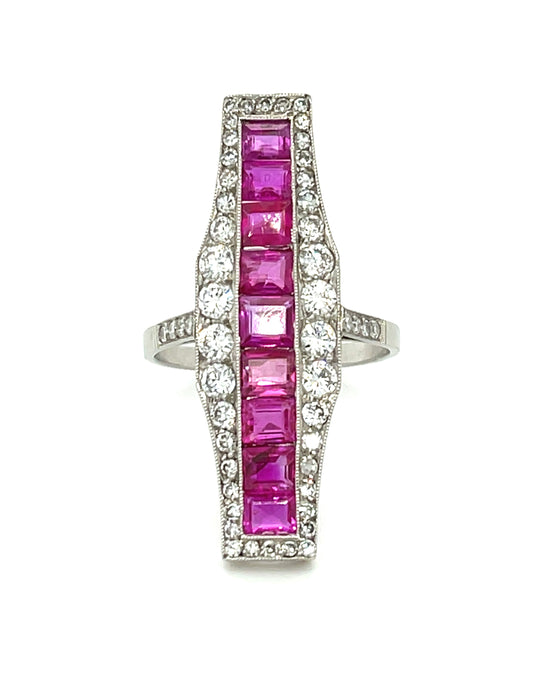 2.70ct Ruby 2ct Diamond Platinum Art Deco Antique Ring (Circa 1920s) 7.50 Size