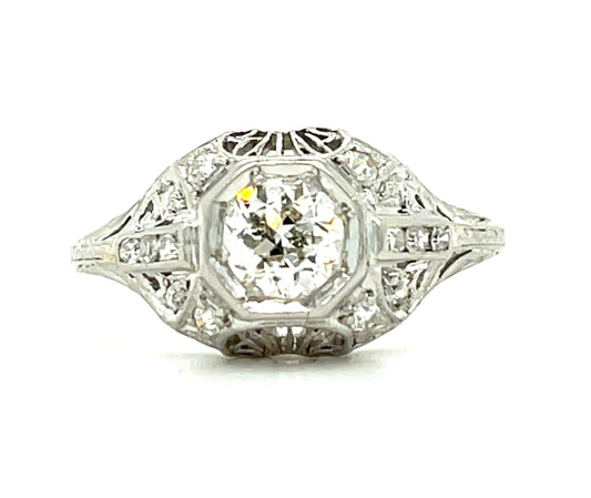 .55ct Old European Cut Diamond .20ct Side Diamonds Platinum Art Deco Antique Ring (Circa 1920s)