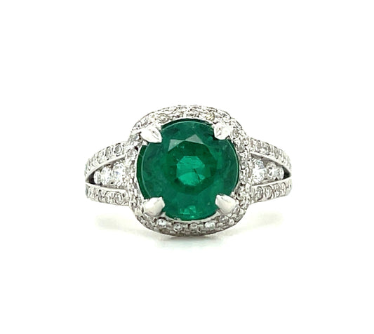 2.38ct Emerald .70ct Diamond 18KW Ring