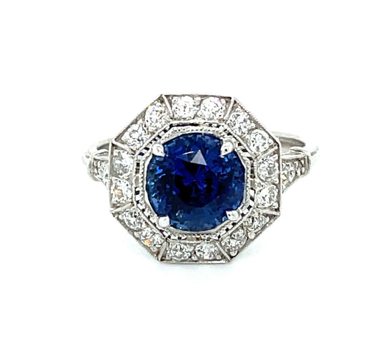 2.64ct Blue Sapphire .78ct Diamonds Platinum Ring