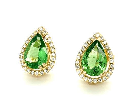 3.52ct Tsavorite Garnet .34ct Diamond 14KY Earrings