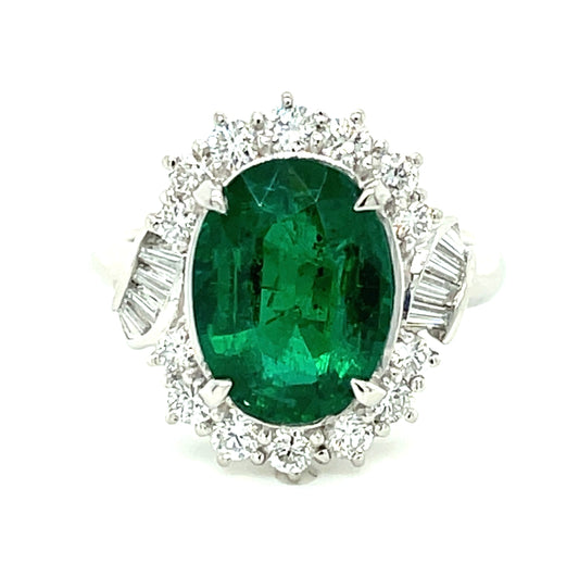 3.28ct Zambian Emerald .74ct Diamonds Platinum Ring 5.50 Size 8.10gr