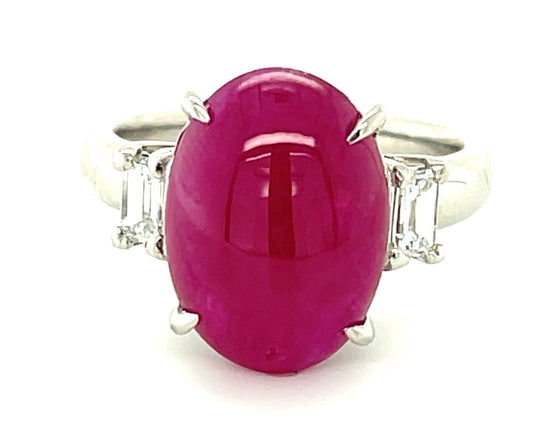 8.03ct Cabochon Burma Ruby .42ct Diamond Platinum Estate Ring (Circa 1970s) 7 Size 9gr