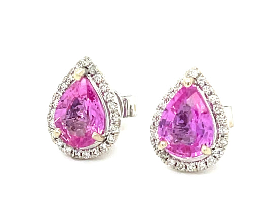 2.40ct Pink Sapphire .18ct Diamonds 14KW Earrings