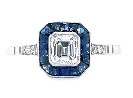 .60ct Emerald Cut Diamond & Sapphire Ring