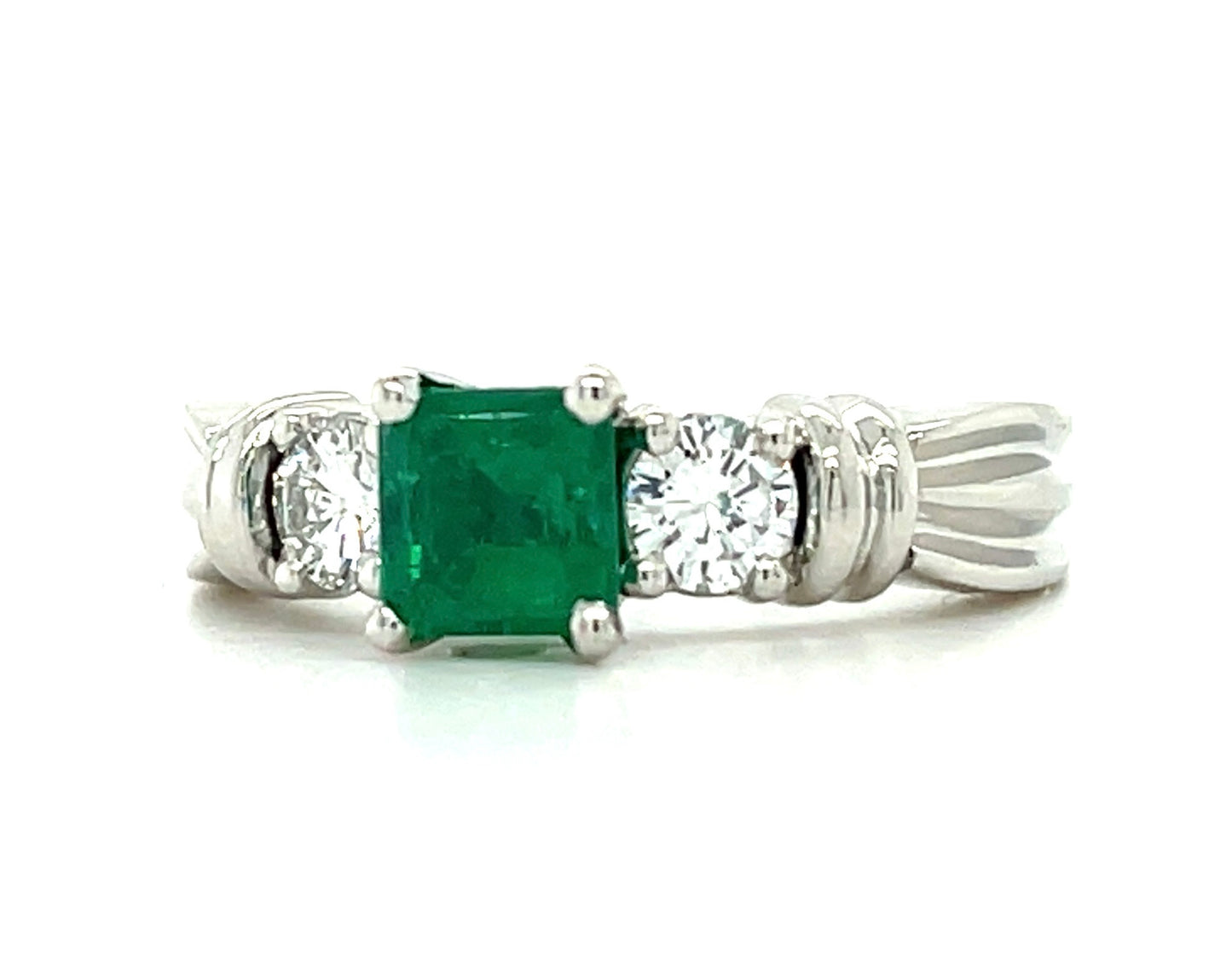 .75ct Gem Green Emerald .34ct Diamond Platinum Estate Ring (Circa 1980s)