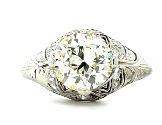 1.93ct L-M Old European Cut Diamond .20ct SD Platinum Art Deco Ring (Circa 1920s) 3.70gr 6.50 Size