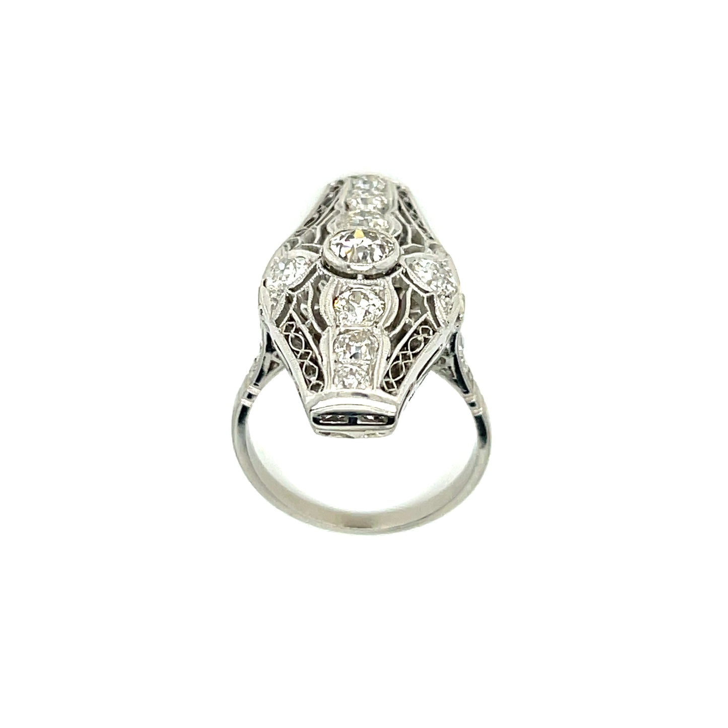 .45ct European Cut 1.70ct Side Diamonds Platinum Art Deco Circa 1920s Ring