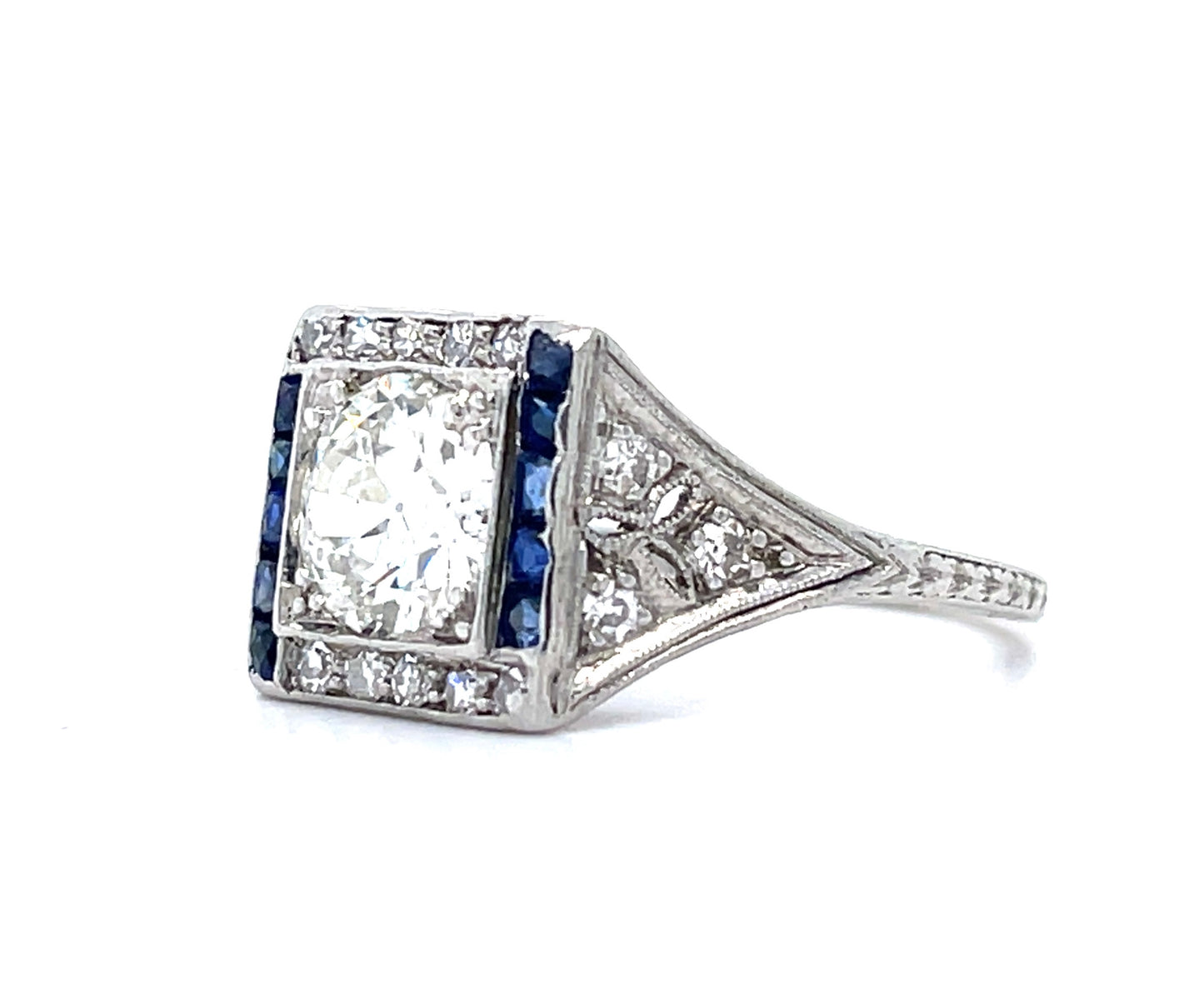 1.39ct I SI1 Old European Cut Diamond Art Deco Ring