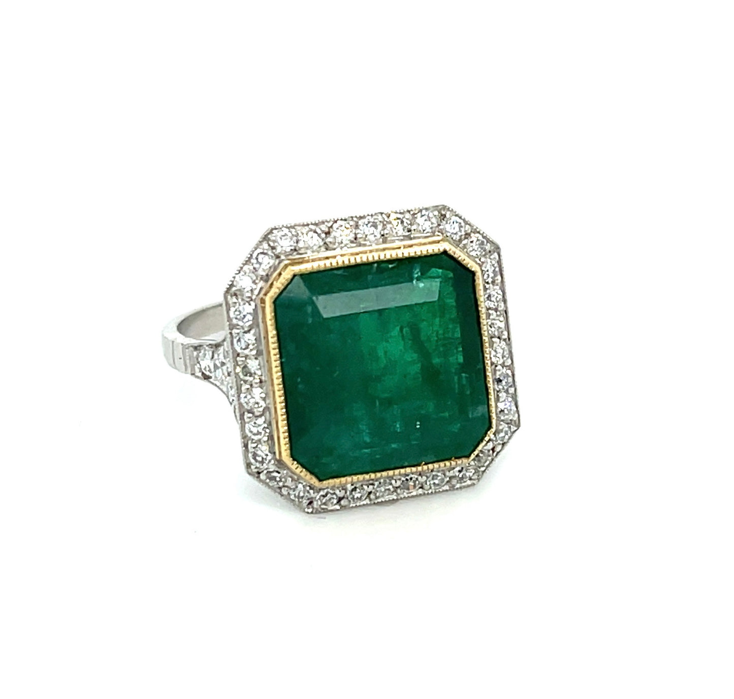 6.50ct Emerald .76ct Diamond (40 Stones) Platinum Ring