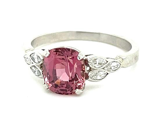 2.70ct GIA No Heat Pink Sapphire .48ct Diamonds Platinum Vintage Ring (Circa 1950s) 7.50 Size