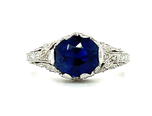 Art Deco 2.55ct Royal Blue Sapphire .45ct Diamonds Platinum Antique Ring (Circa 1920s)