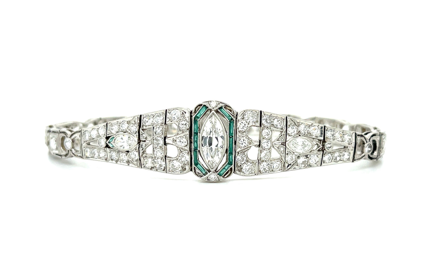 Art Deco 1.10ct Marquise Diamond 4.50ct Side Diamonds Platinum Antique Bracelet (Circa 1920s)