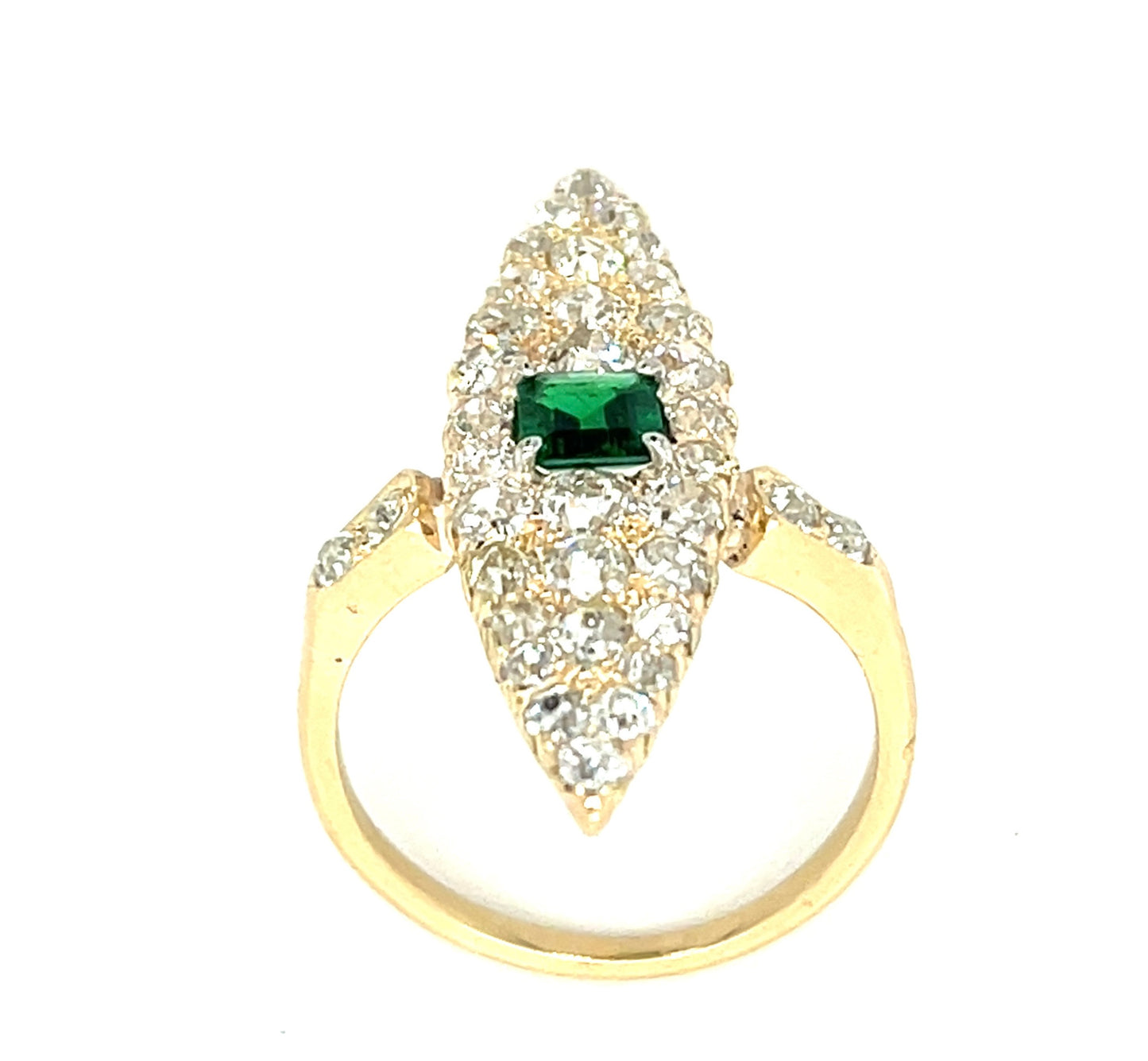 Victorian .88ct Colombian Emerald 2.80ct Diamonds (32 Stones) Platinum Hand Engraved Antique Ring (Circa 1920s)