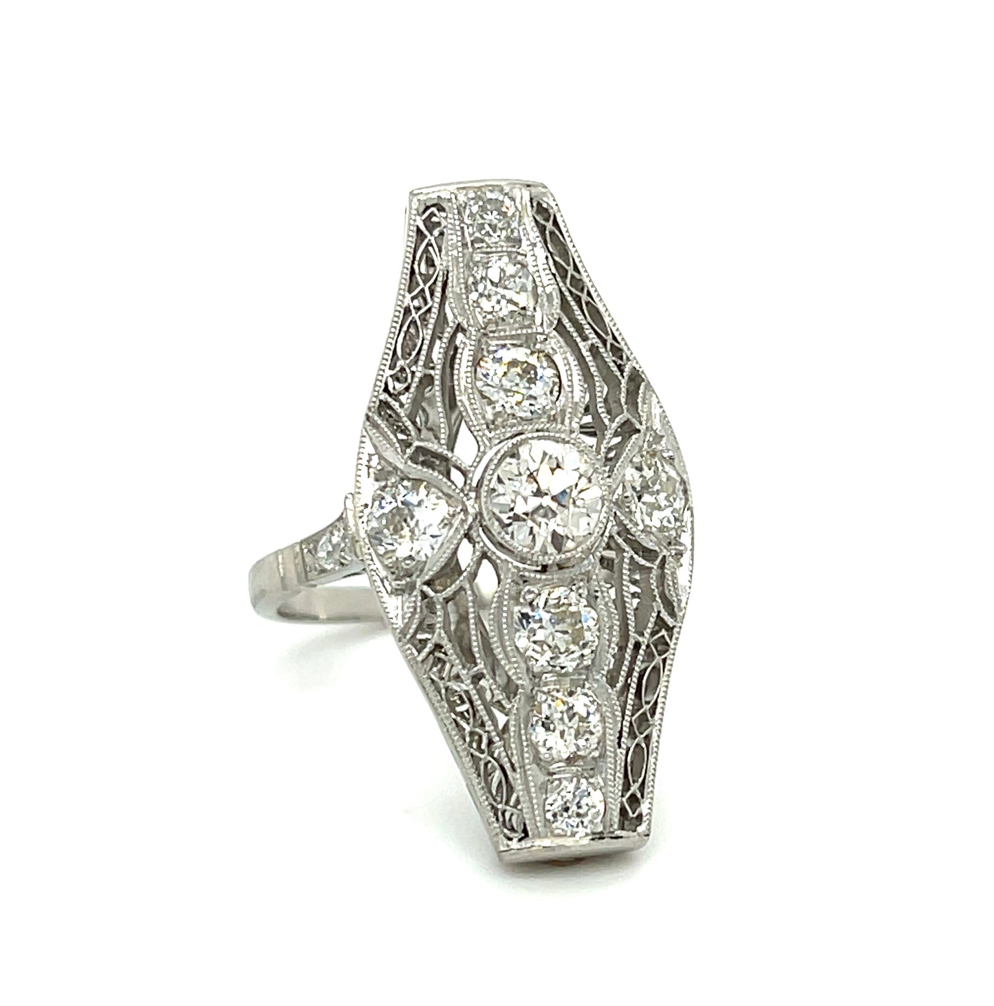 .45ct European Cut 1.70ct Side Diamonds Platinum Art Deco Circa 1920s Ring