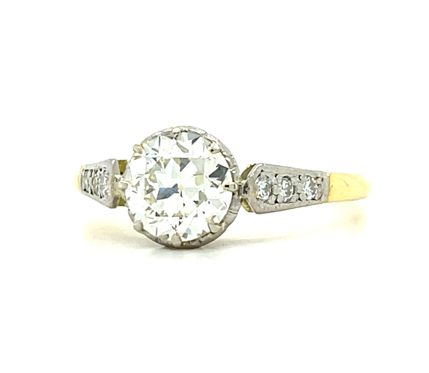 1.20ct GIA L-VS2 European cut Diamond .18ct Side Diamonds English Platinum+18KY Vintage Ring