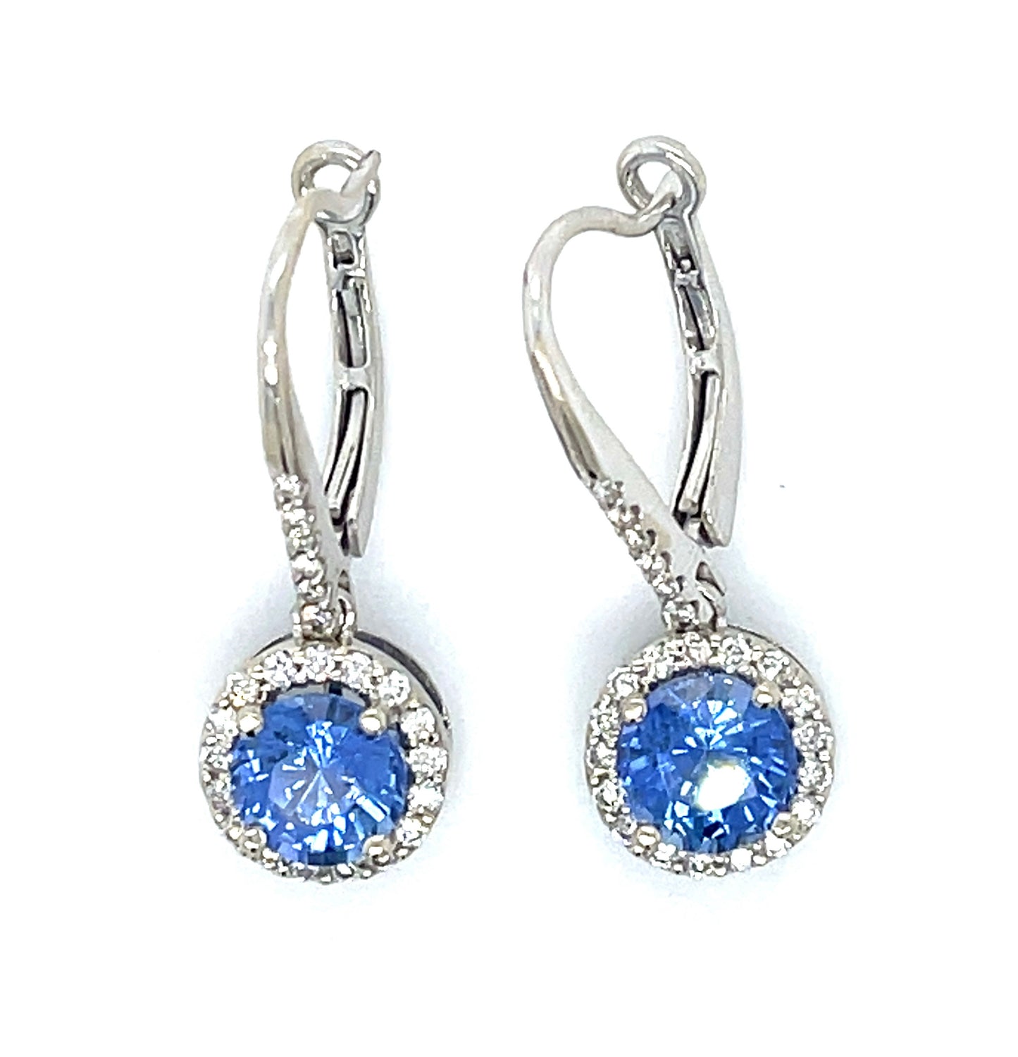 2.34ct Sapphire .24ct Diamond 14KW Earrings Length 1" | 3 grams