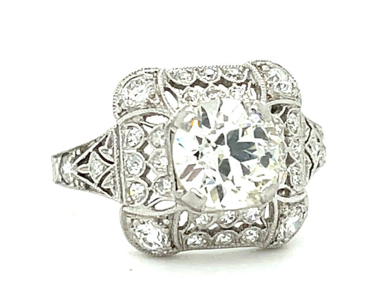 1.31ct EGL H VS2 Old European Cut Diamond .45ct Side Diamonds Platinum Antique Art Deco Ring (Circa 1920s) 5.50 Size