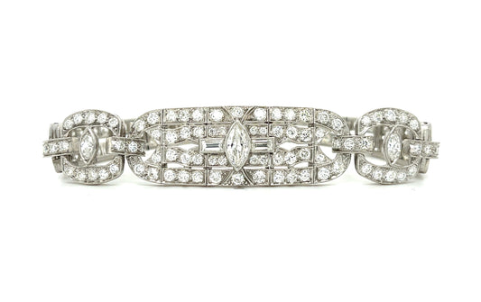 .90ct Marquise Diamonds (Three Stones) 8.50ct SD Platinum Art Deco Antique Bracelet (Circa 1920s) 7in 27.30gr Width 9/16"