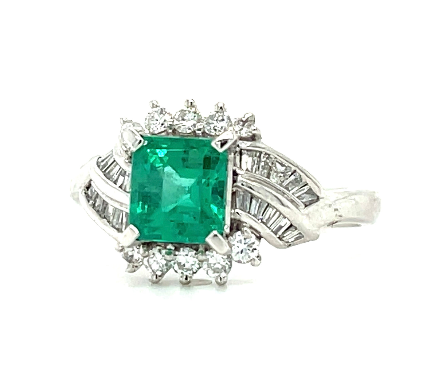 1.08ct Emerald .41ct Diamond PT 1970s Ring