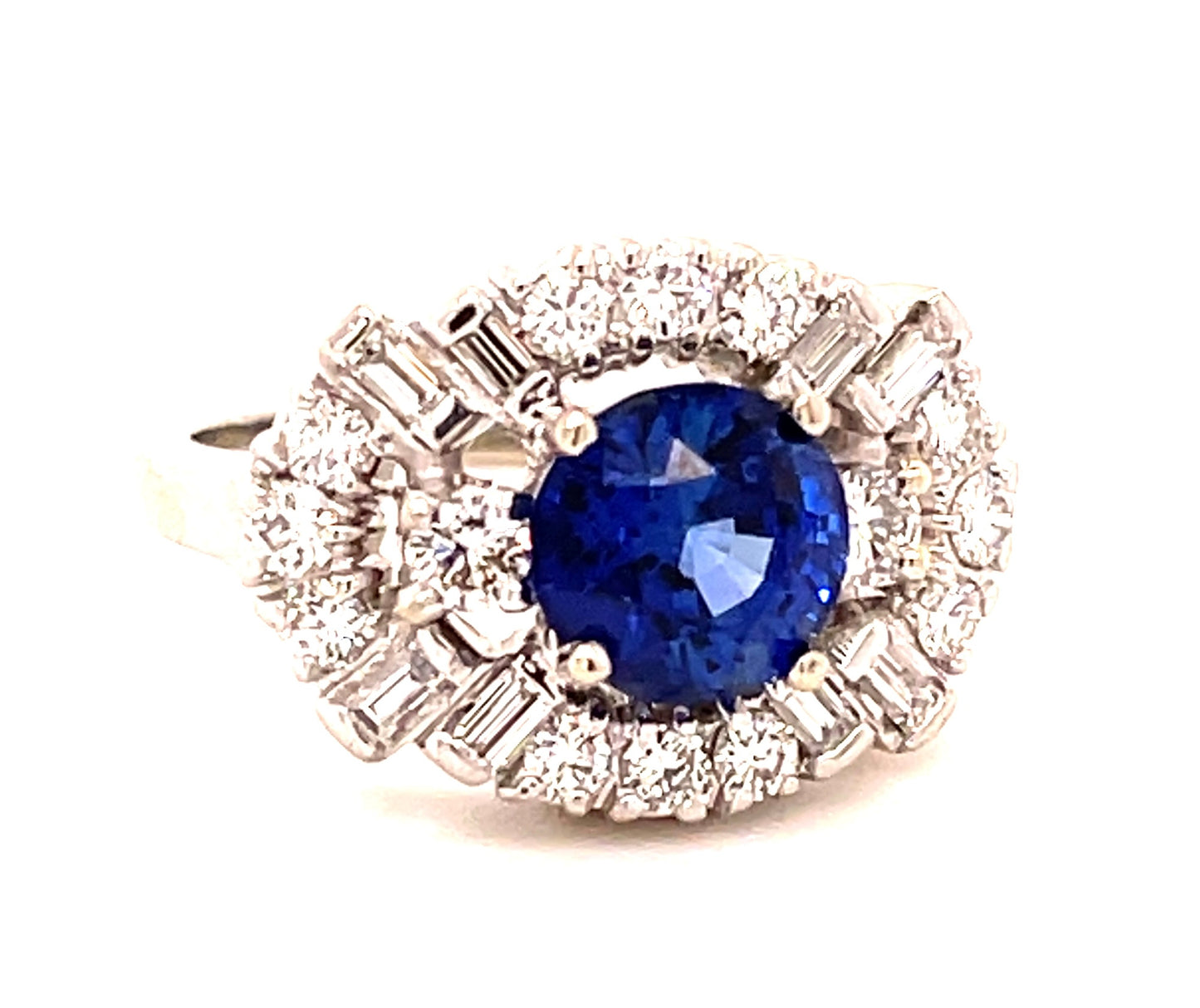 2.27ct Sapphire 1ct Diamond 18KW Estate (Circa 1960s) Ring