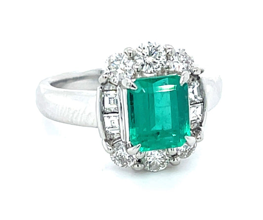 1.56ct Emerald .88ct Diamond Platinum Ring Size 6.75 | 9.10gr