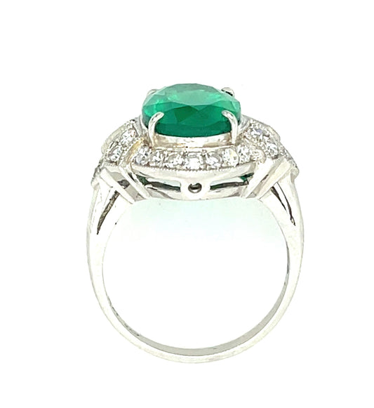 4.20ct Emerald .47ct Diamond Platinum Ring 6.50 Size
