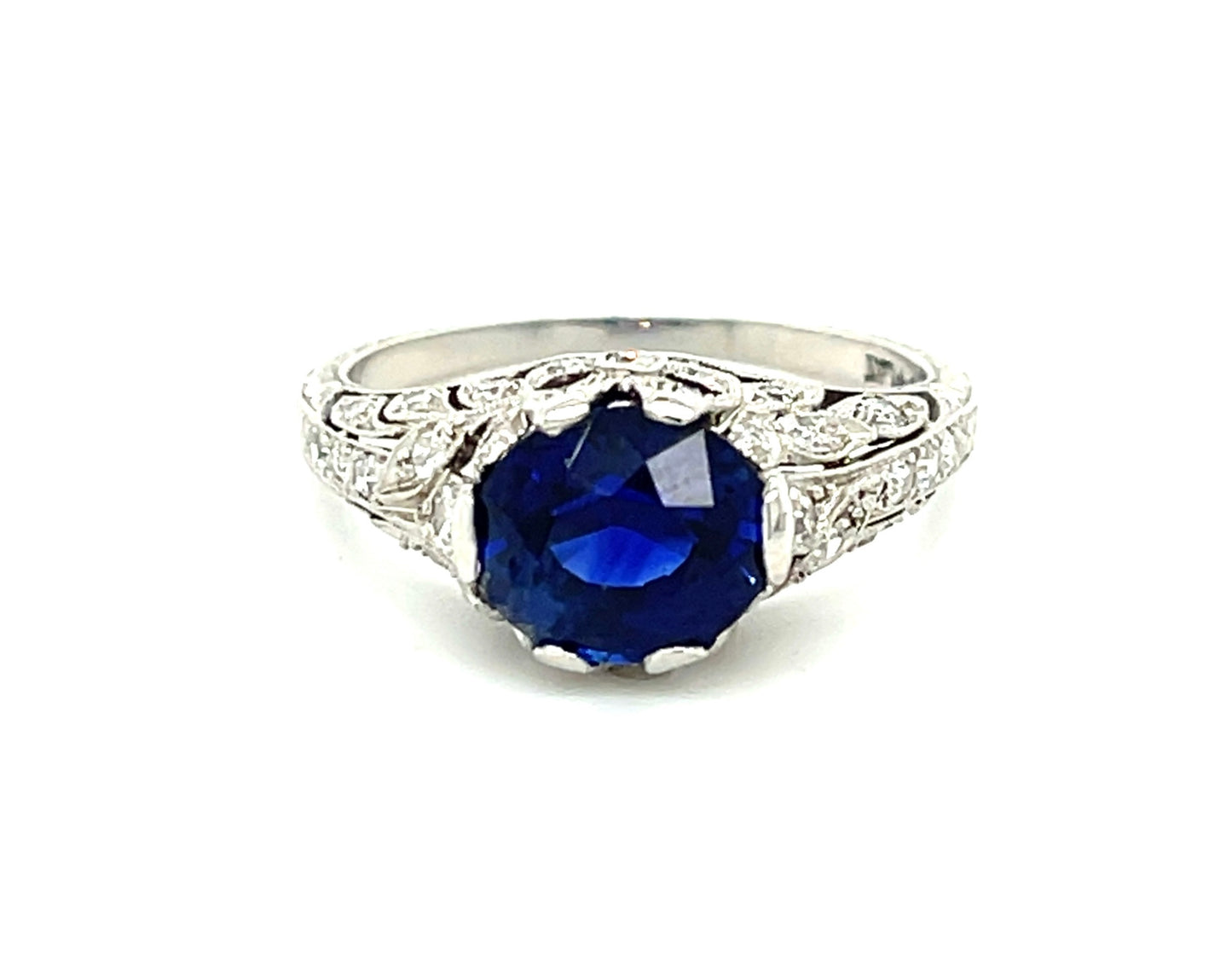 Art Deco 2.55ct Royal Blue Sapphire .45ct Diamonds Platinum Antique Ring (Circa 1920s)