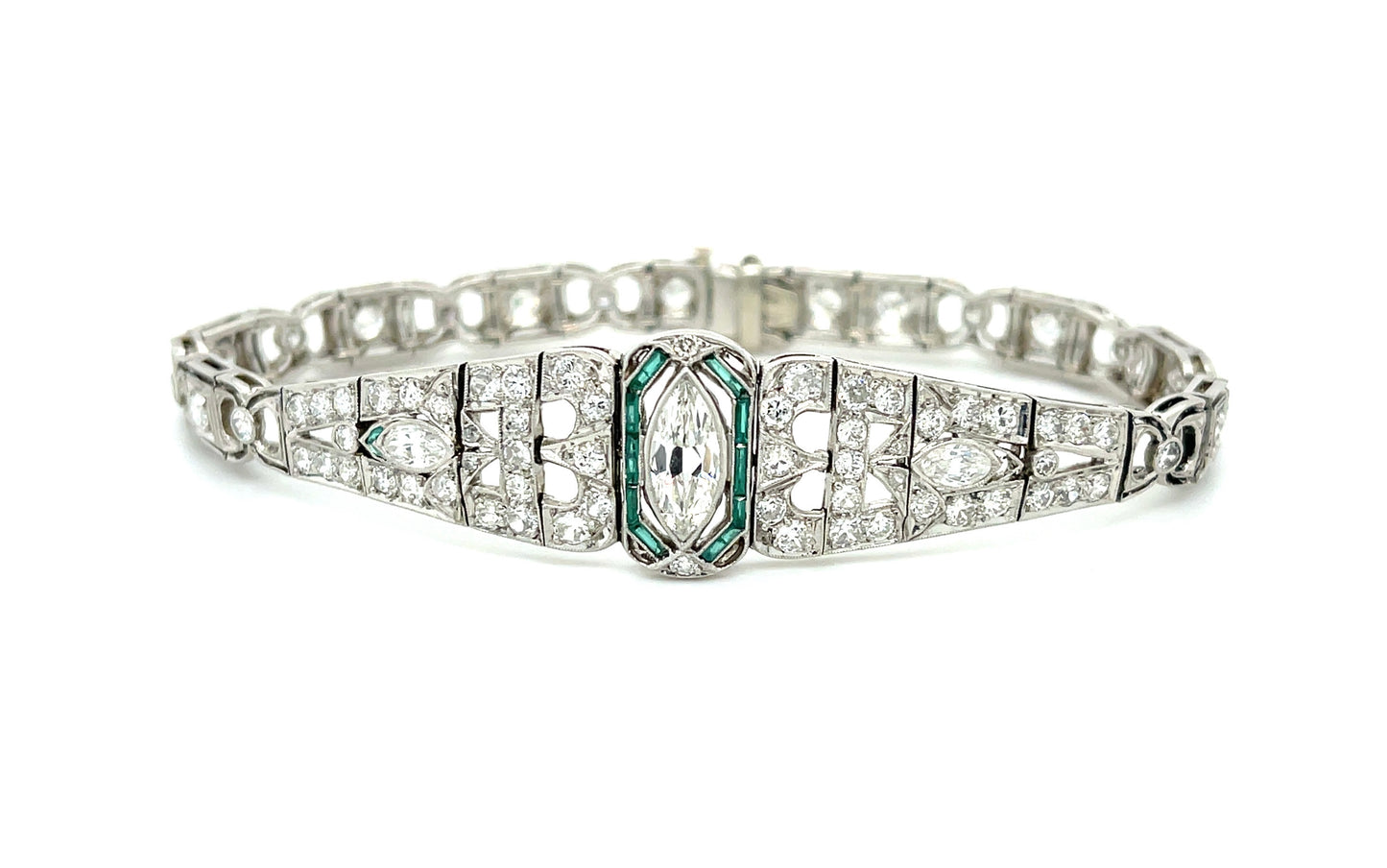 Art Deco 1.10ct Marquise Diamond 4.50ct Side Diamonds Platinum Antique Bracelet (Circa 1920s)