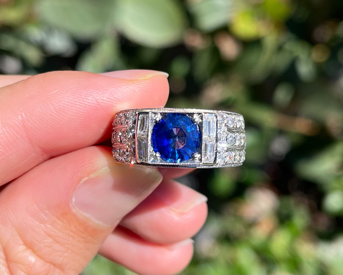 2.01ct Sapphire Diamond Art Deco Ring