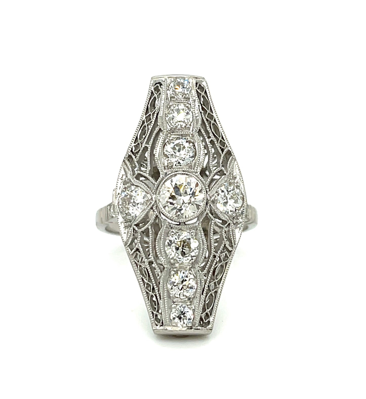 .45ct European Cut 1.70ct Side Diamonds Platinum Art Deco Circa 1920s Ring