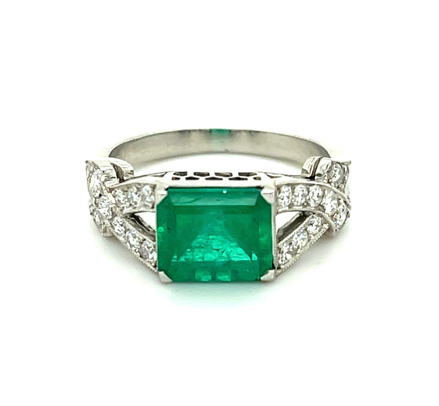 2.05ct Emerald .36ct Diamond Platinum Estate Ring 7 Size