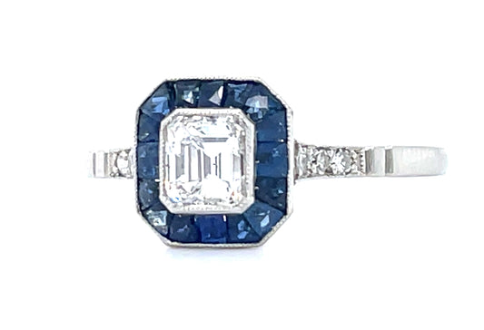 .60ct Emerald Cut Diamond & Sapphire Ring