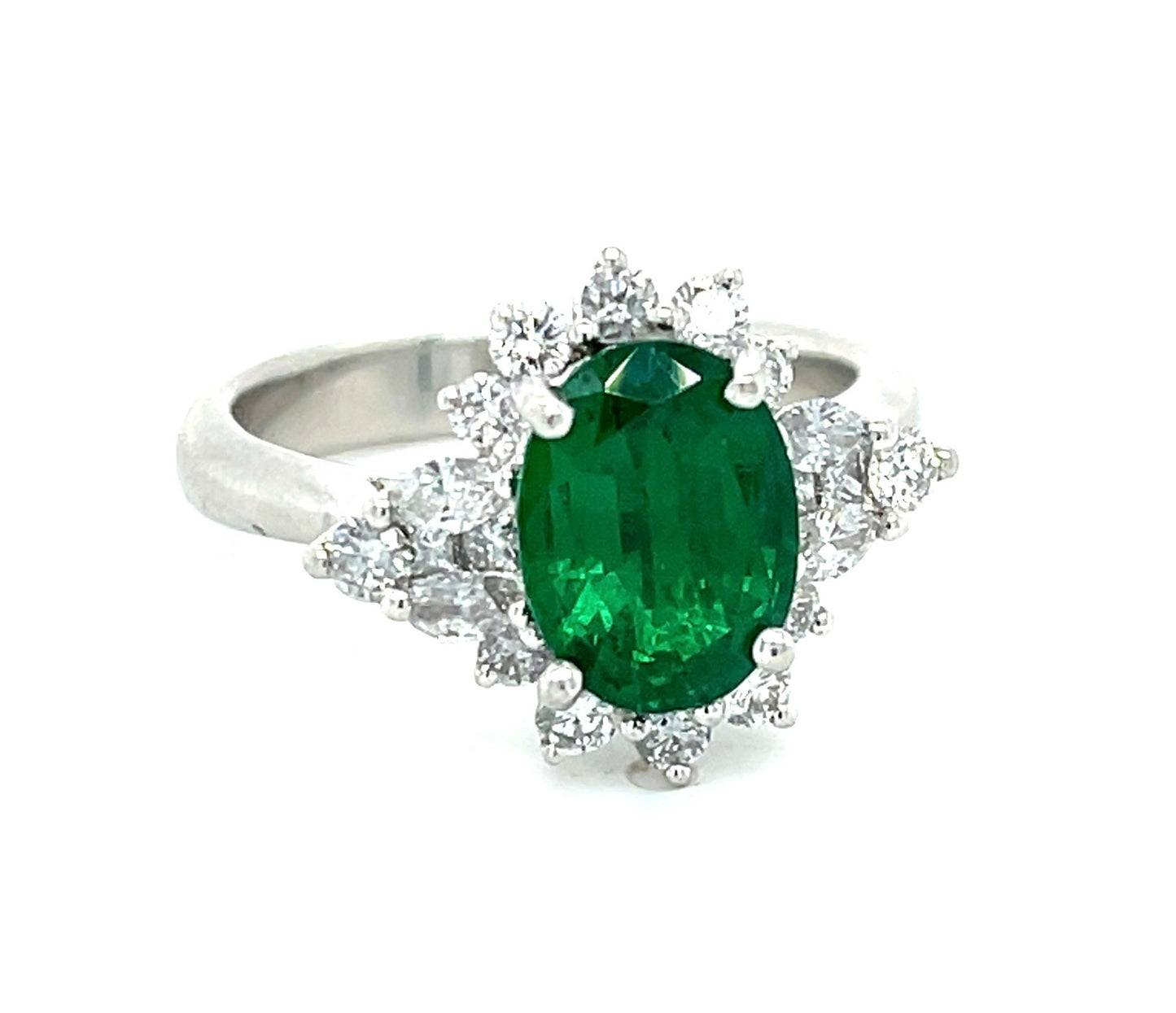 2.64ct GIA Zambian F1 Emerald 1.10ct Diamond Platinum Ring