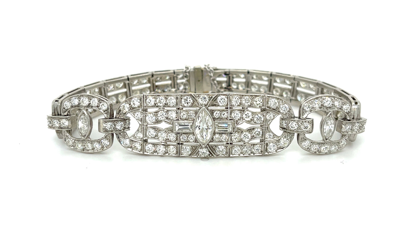 .90ct Marquise Diamonds (Three Stones) 8.50ct SD Platinum Art Deco Antique Bracelet (Circa 1920s) 7in 27.30gr Width 9/16"