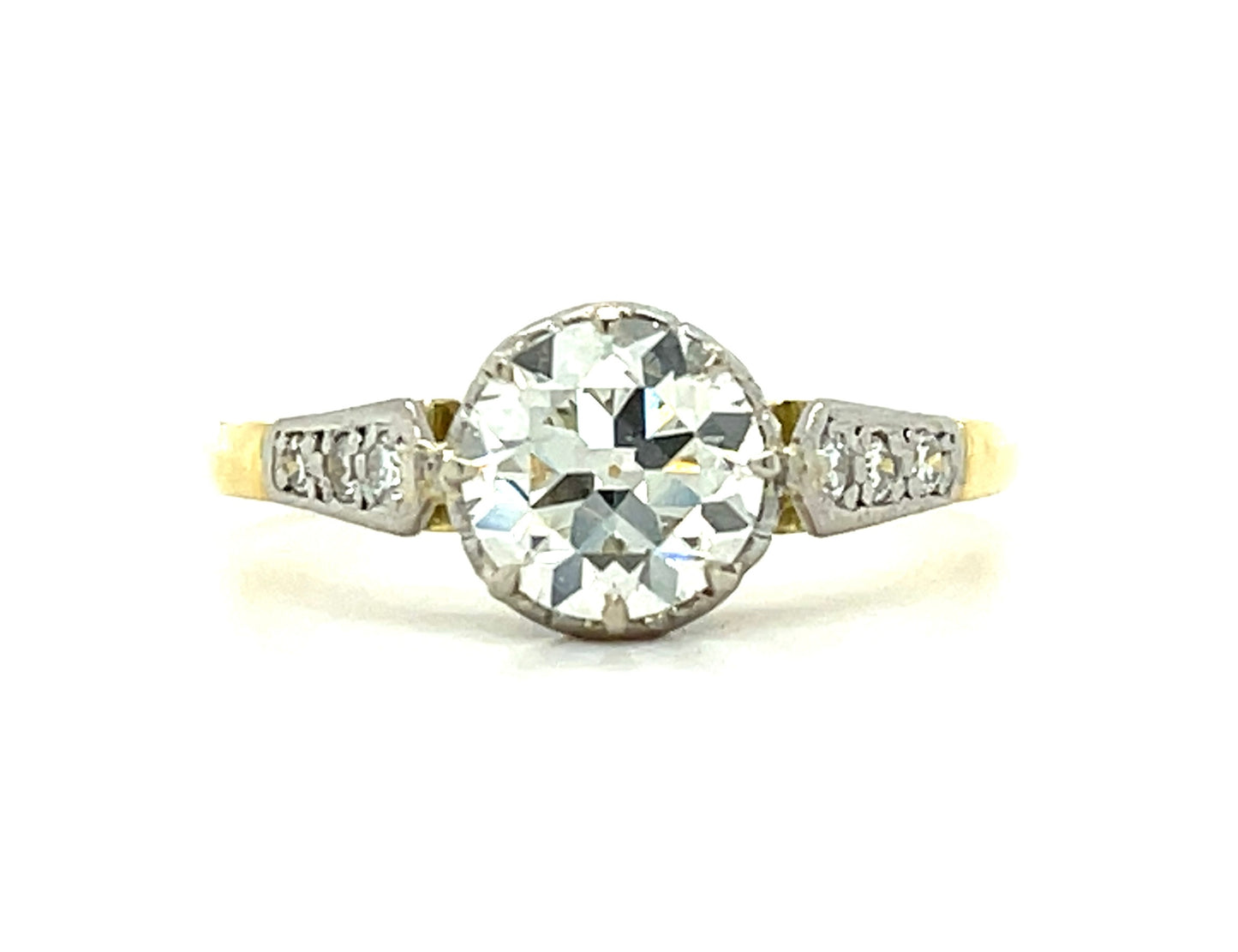 1.20ct GIA L-VS2 European cut Diamond .18ct Side Diamonds English Platinum+18KY Vintage Ring