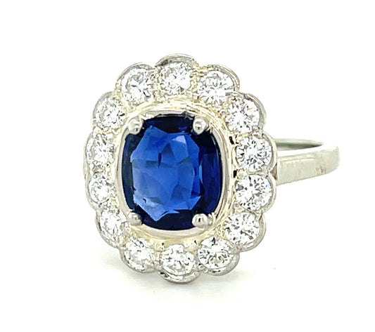 1.73ct Sapphire (Probably Burmese No Heat) .84ct Diamond 18KW Estate Ring (Circa 1950s) 6 Size 5.10gr