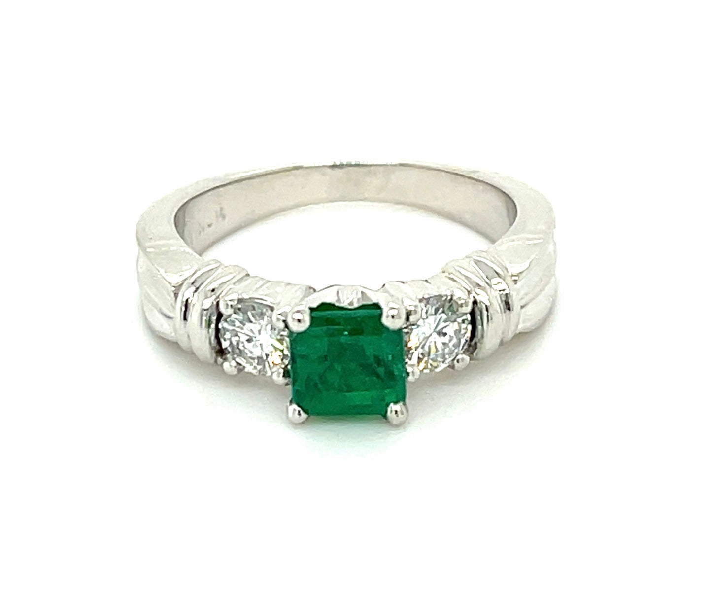 .75ct Gem Green Emerald .34ct Diamond Platinum Estate Ring (Circa 1980s)