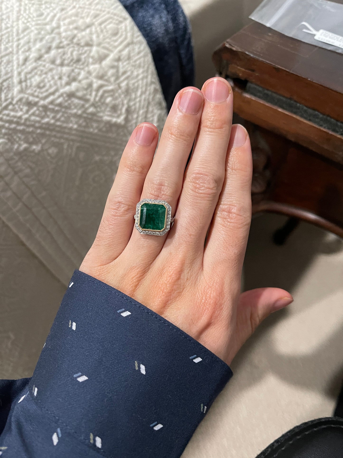 6.50ct Emerald .76ct Diamond (40 Stones) Platinum Ring