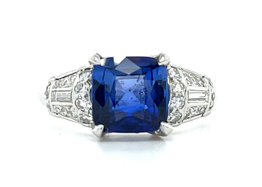 Art Deco 2.03ct Sapphire .60ct Diamonds Platinum Vintage Ring (Circa 1930s)