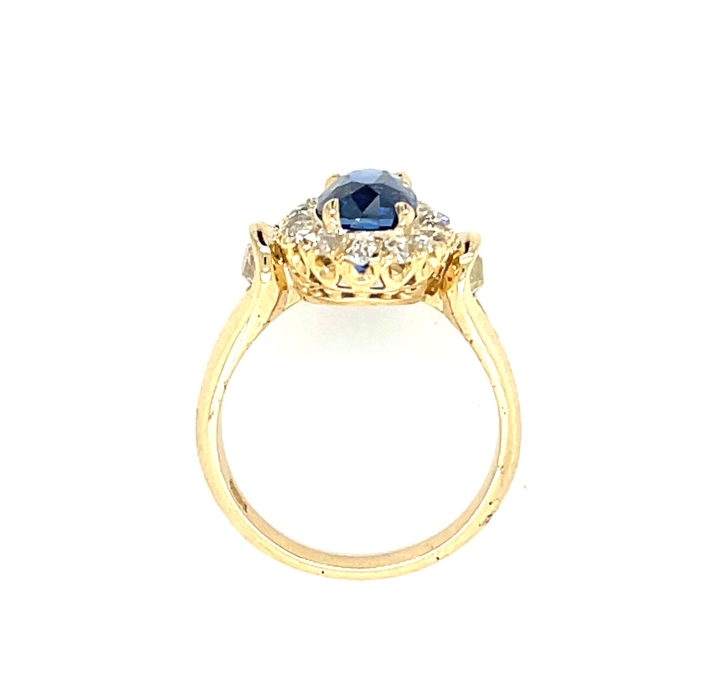 Victorian 2.73ct GIA Burma No Heat Blue Sapphire .90ct Old Mine Cut Diamonds 18KY Antique Ring (Circa 1880s)