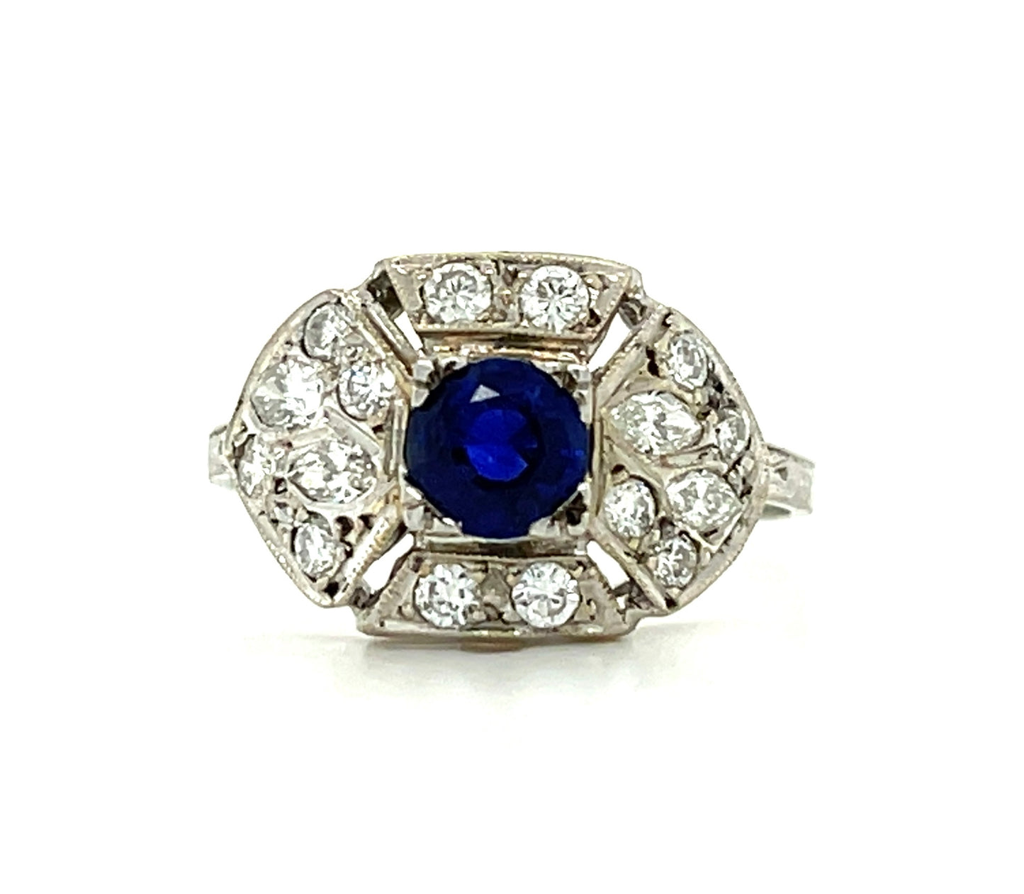 .64ct Sapphire .52ct Diamond Art Deco Circa 1930s Platinum Ring