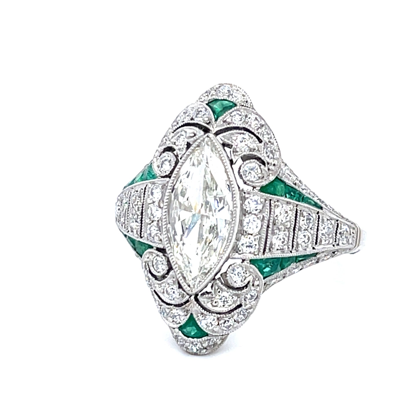 1.03ct Marquise Diamond & Emerald Ring