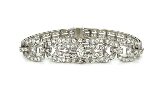 .90ct Marquise Diamonds (Three Stones) 8.50ct SD Platinum Art Deco Antique Bracelet (Circa 1920s) 7in 27.30gr Width 9/16"