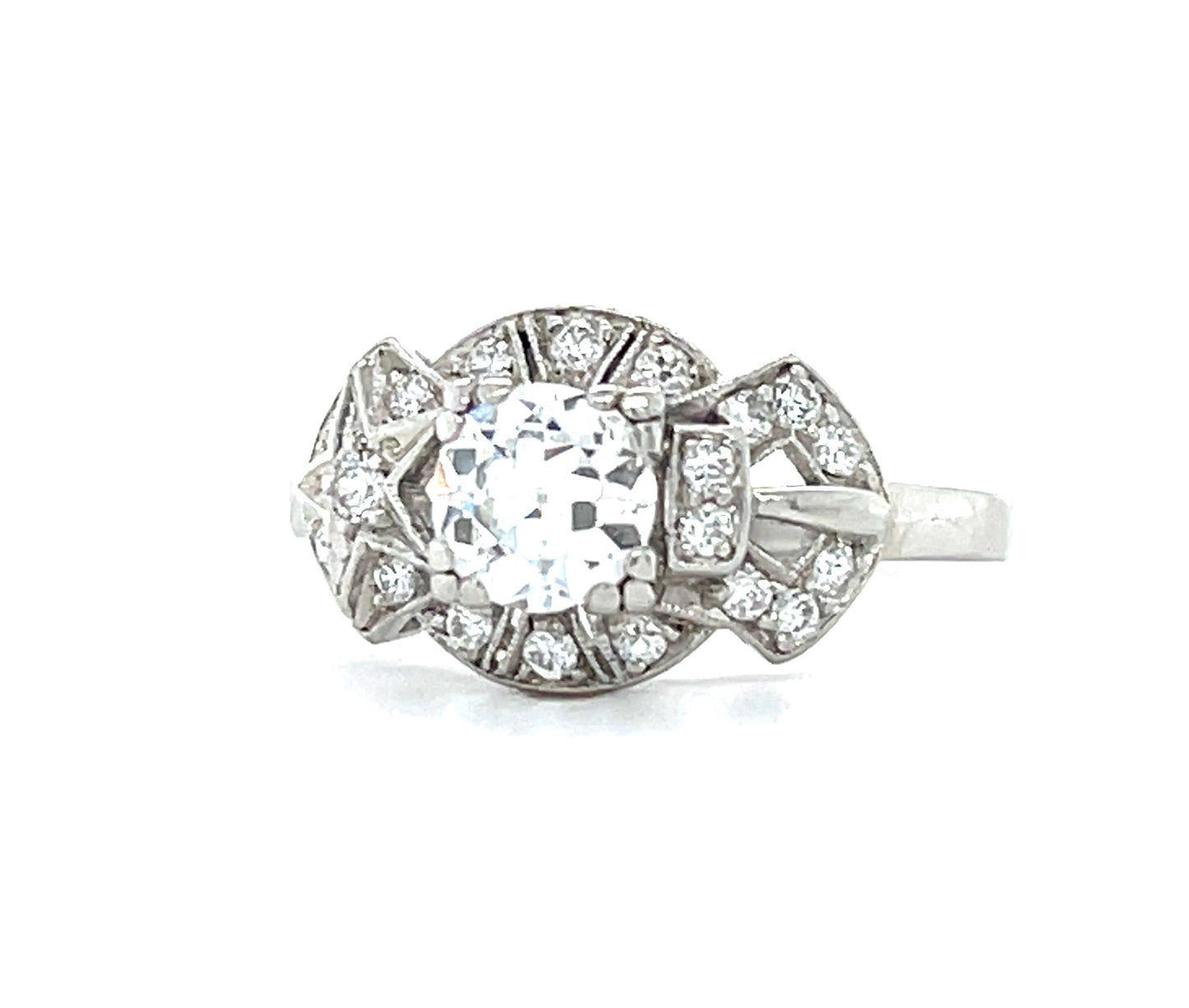 .74ct Old European cut Diamond .30ct Side Diamonds Platinum Art Deco Ring (Circa 1920)