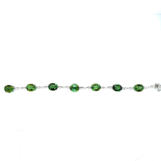 24ct Green Tourmaline .40ct Diamonds 18KW Estate Bracelet (Circa 1970s)