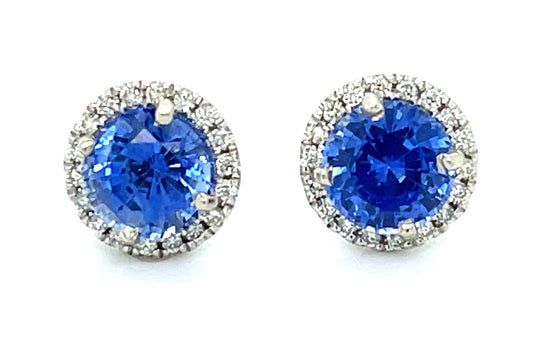 2.88ct Sapphire .17ct Diamond 14KW Stud Earrings