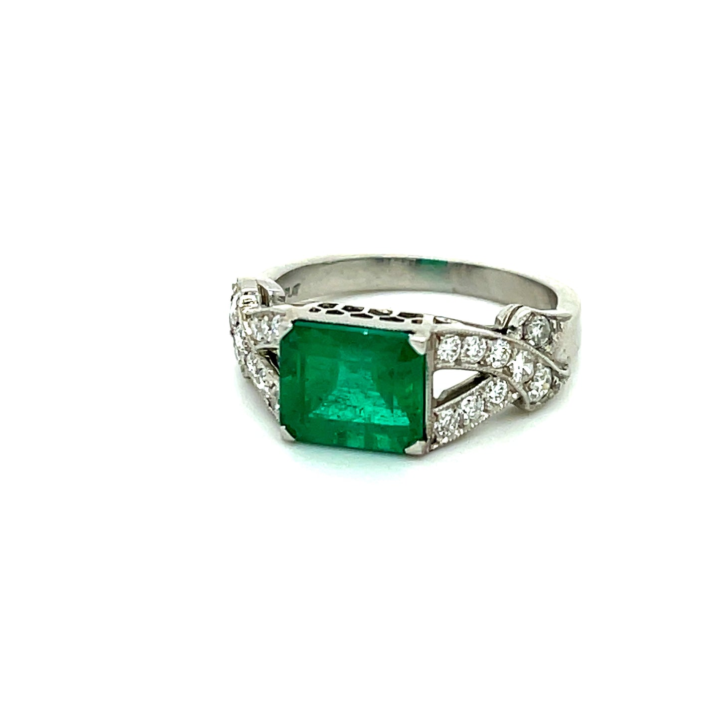 2.05ct Emerald .36ct Diamond Platinum Estate Ring 7 Size