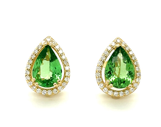 3.52ct Tsavorite Garnet .34ct Diamond 14KY Earrings