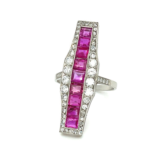 2.70ct Ruby 2ct Diamond Platinum Art Deco Antique Ring (Circa 1920s) 7.50 Size